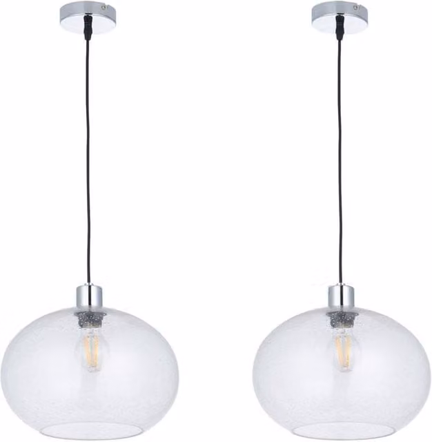 First Choice Lighting Candra Set of 2 Chrome and Transparent Glass Pendant Lights