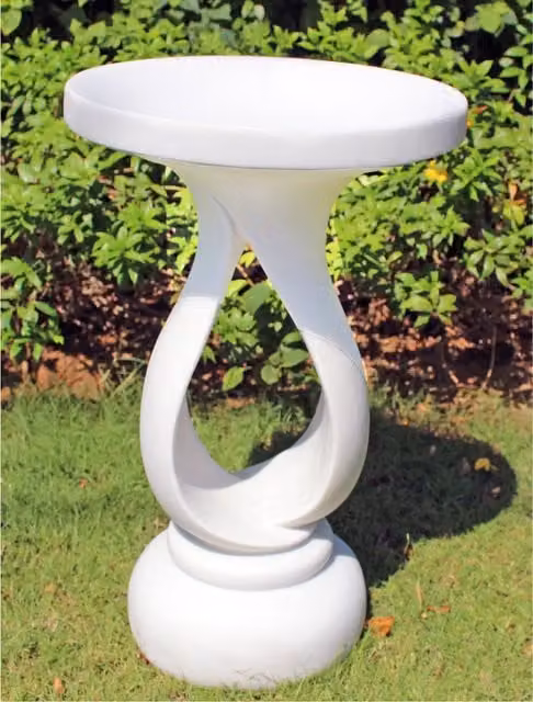 Enigma Contemporary Round White Marble Bird Bath