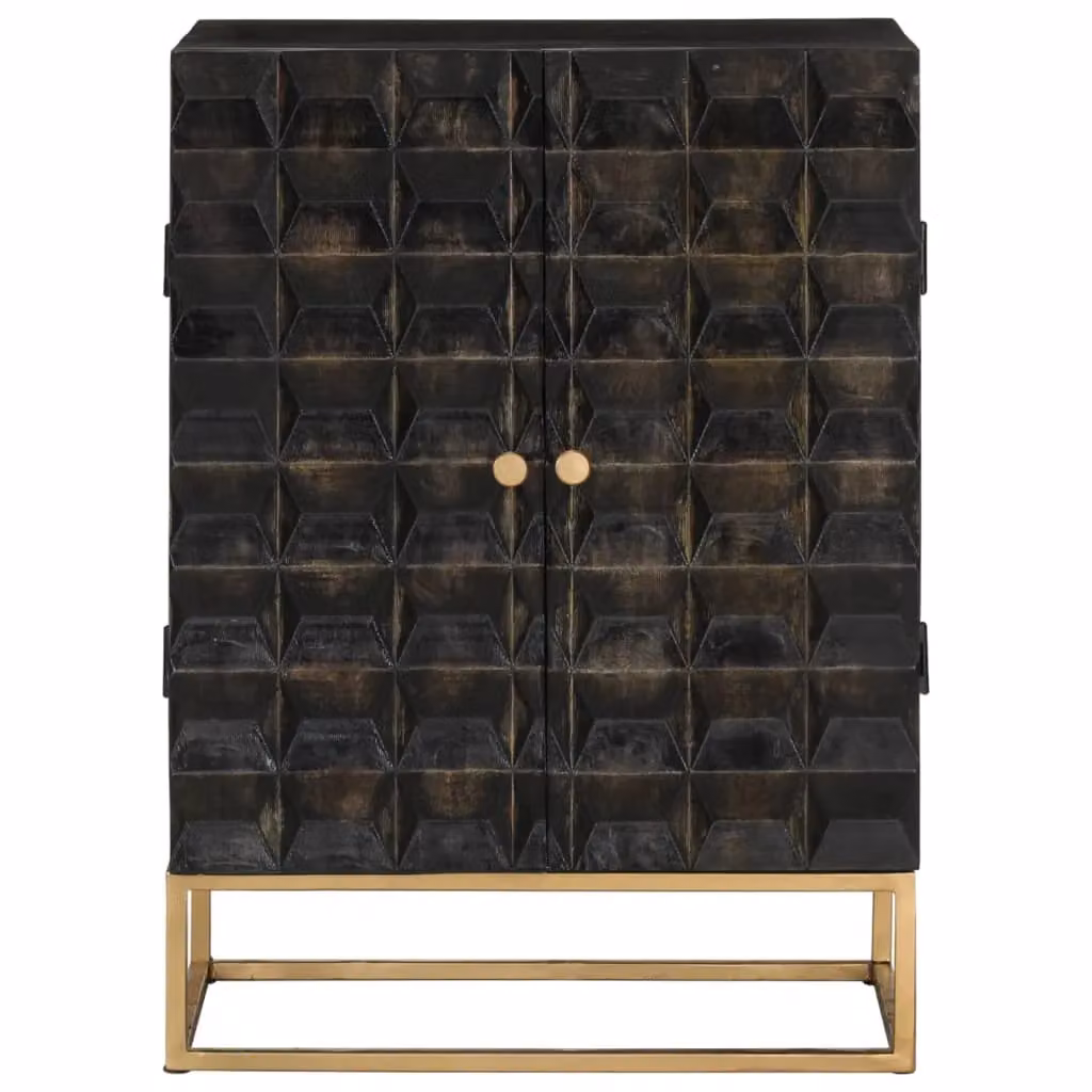 Berkfield Home Black Industrial Sideboard in Solid Mango Wood and Iron, W/D/H: 55 x 34 x 75 cm – 2