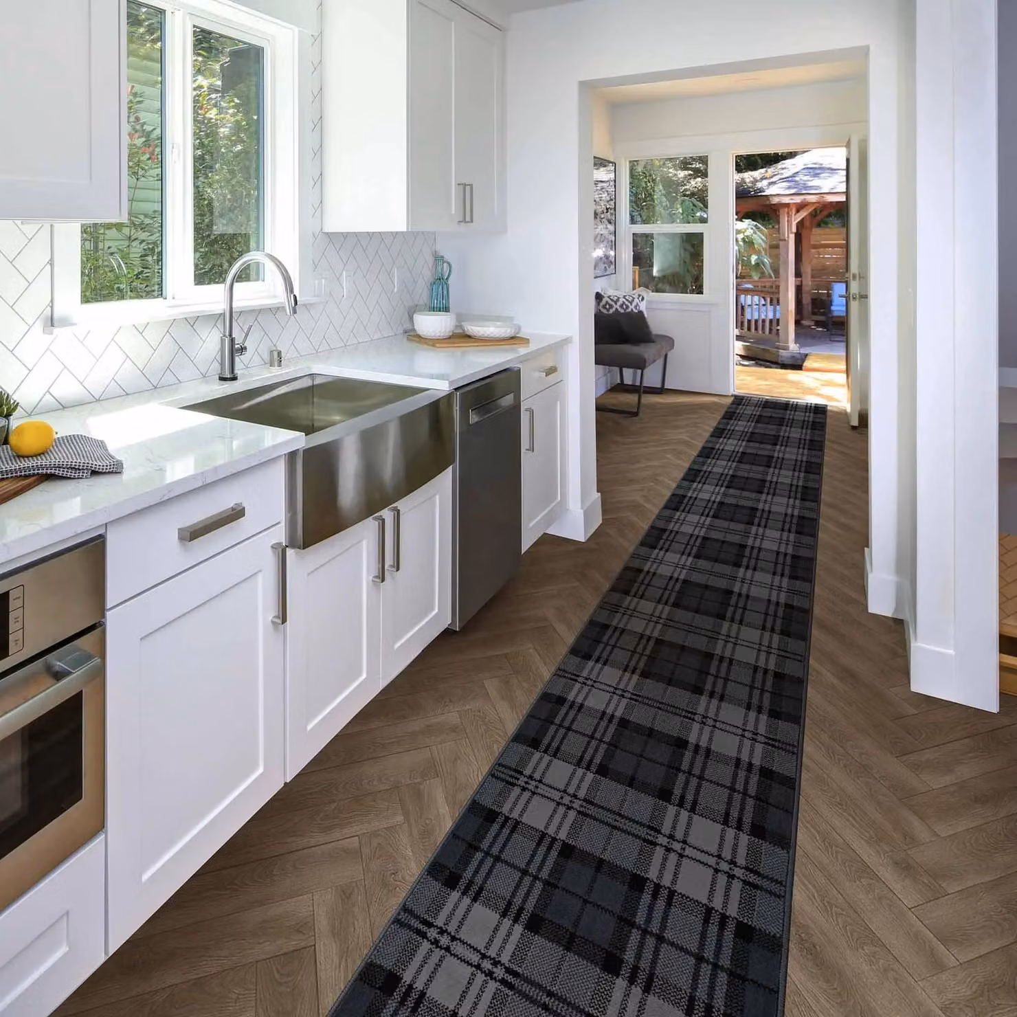 runrug Black Tartan Checked Hallway Runner Rug, W: 60 cm, L: 300 cm, H: 0.9 cm – 5