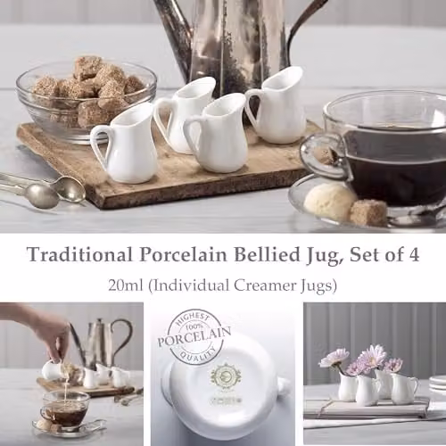 WM Bartleet & Sons Set of 4 Mini Traditional Porcelain Creamer Jugs in White, 20 ml each – 3