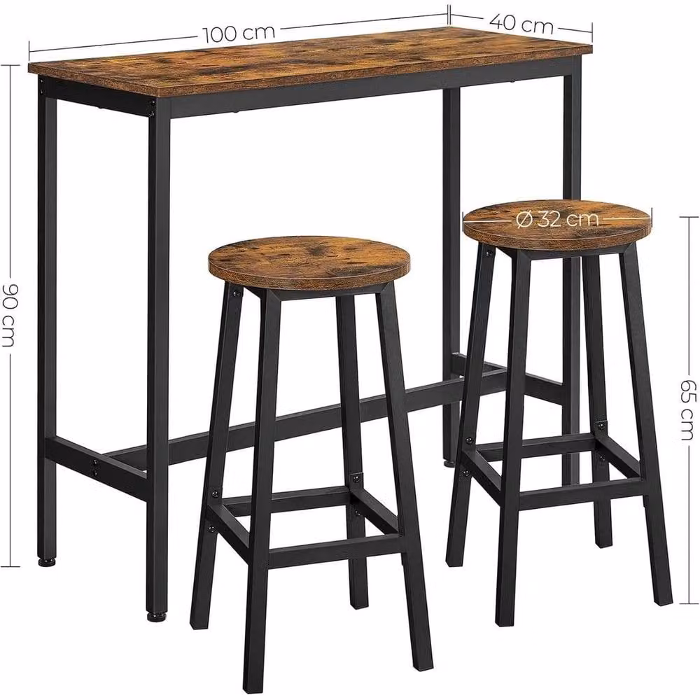 KORVIXA Modern Rectangular Wood Dining Table and Stools Set in Brown – 2
