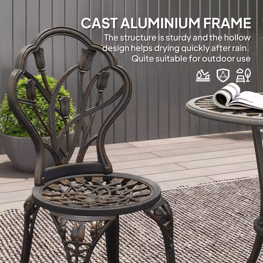 Wyld Haus 3 Piece Bronze Aluminium Bistro Set with Parasol Hole and 2 Seats – 5