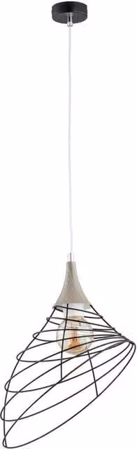 Netlighting Ben Wire Frame Pendant Ceiling Light in Black and Wood, Diameter: 29 cm, E27