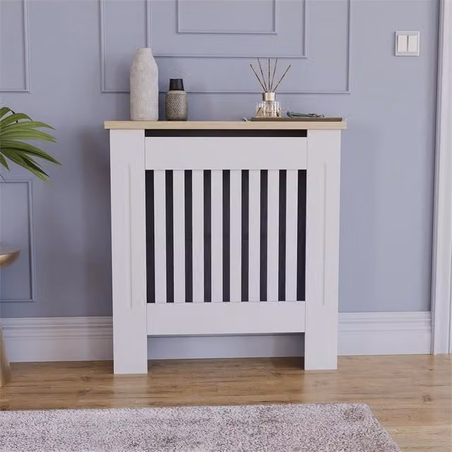 FORGEVIO Modern White Wood Grill Cabinet with Hinged Doors and Internal Shelves – 1