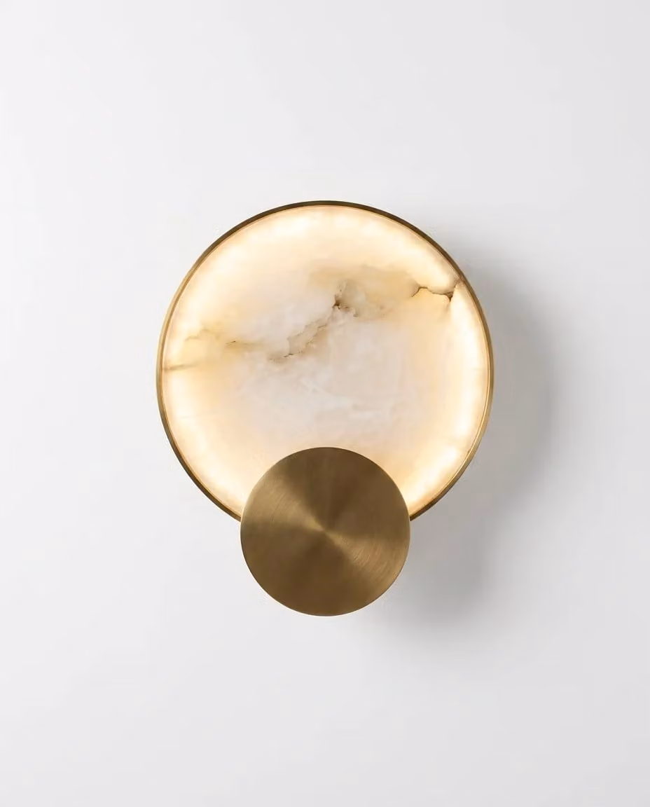 Araco Lumière Frozen Avira Alabaster LED Wall Light in White and Gold/Brass