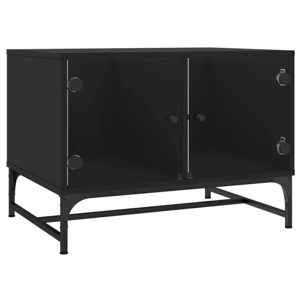 Berkfield Home Modern Coffee Table with Glass Doors in Black, W: 68.5 cm, D: 50 cm, H: 50 cm – 3