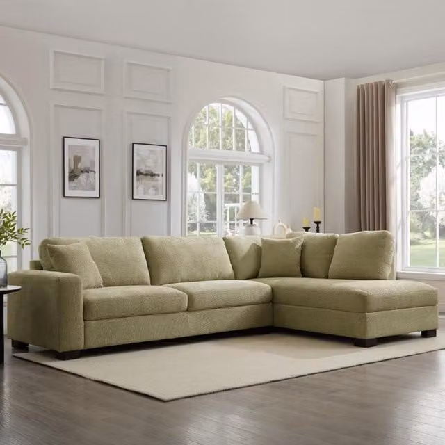 Tate Right-Hand Corner Sofa in Sage Green Chenille Fabric