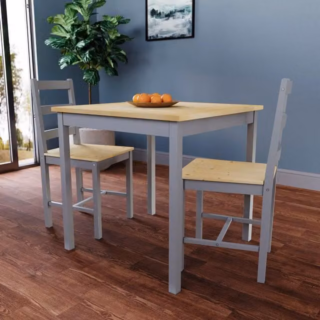 Vida Designs Yorkshire 2 Seater Dining Set with Square Wood Table and Grey Chairs