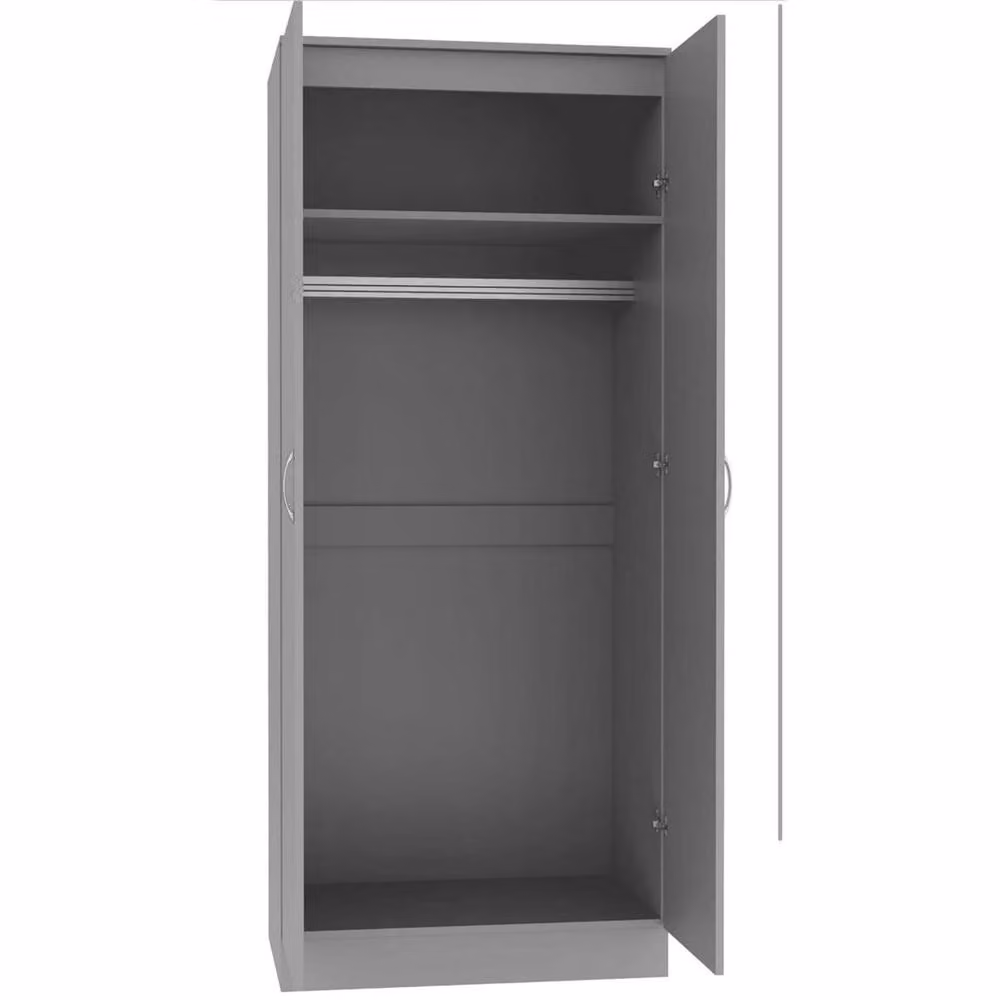 FORGEVIO Grey High Gloss 2 Door Wardrobe with Hinged Doors and Internal Shelving – 2