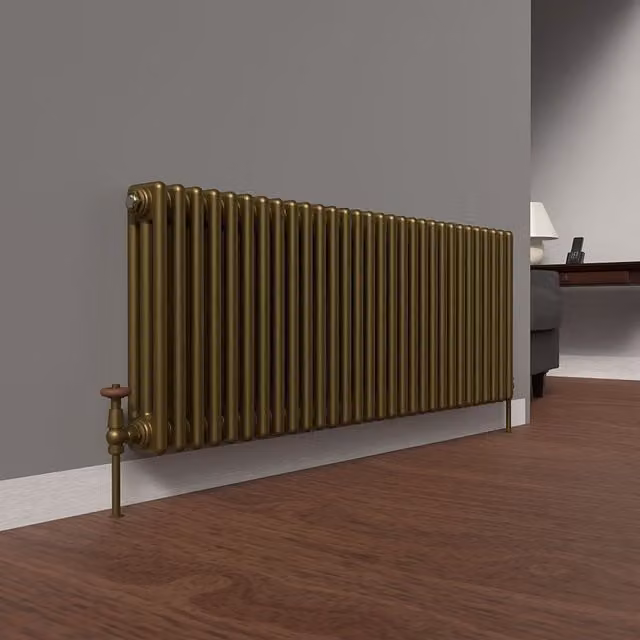 Lux Heat Horizontal 3 Column Steel Radiator in Gold, W: 137 cm, H: 50 cm
