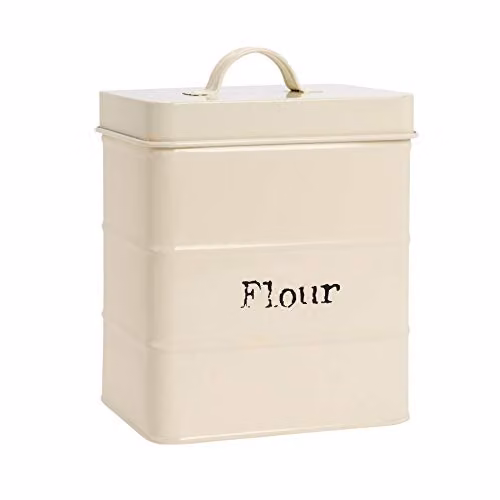 Harbour Housewares Airtight Metal Flour Storage Canister in Beige – 1