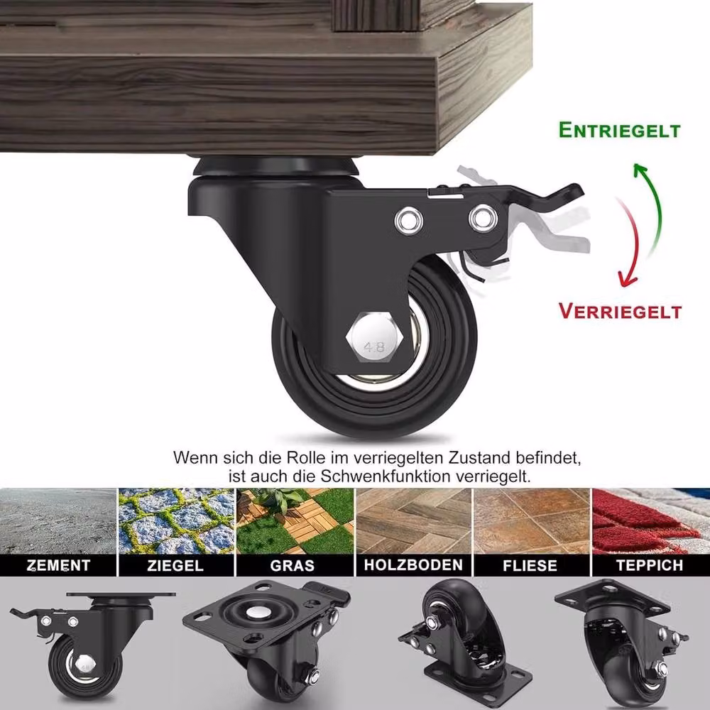 EONLION 4-Piece Set of Black Steel Swivel Castor Wheels, 1.5 Inch, 200kg Load Capacity – 3