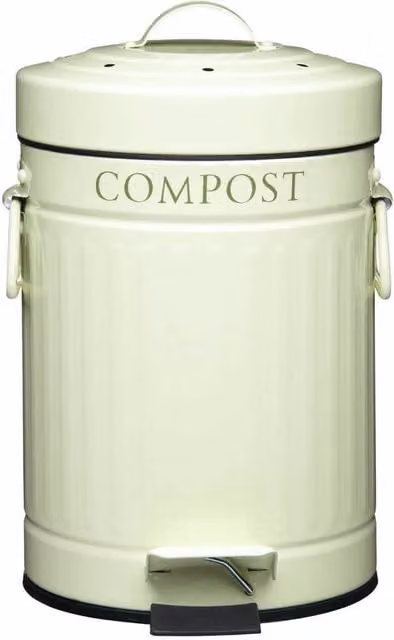 KitchenCraft 3L Pedal Compost Bin in White with Odour Filter and Coated Steel Construction