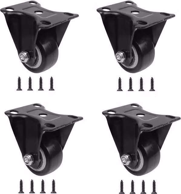 Havendro 4-Piece Set of Heavy Duty Silent Rubber Fixed Caster Wheels in Black with Steel Plate, 40mm – 1