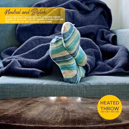 Air Pro Heated Throw Electric Blanket with Digital Controller and Timer in Navy Blue, W: 130 cm x H: 160 cm – 13