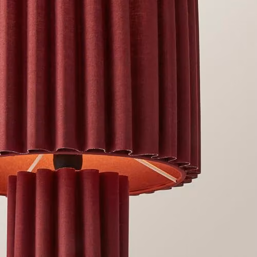 ValueLights Lenny Ribbed Fabric Drum Lamp Shade in Red, W/D/H: 35.0 x 23.0 x 23.0 cm – 3