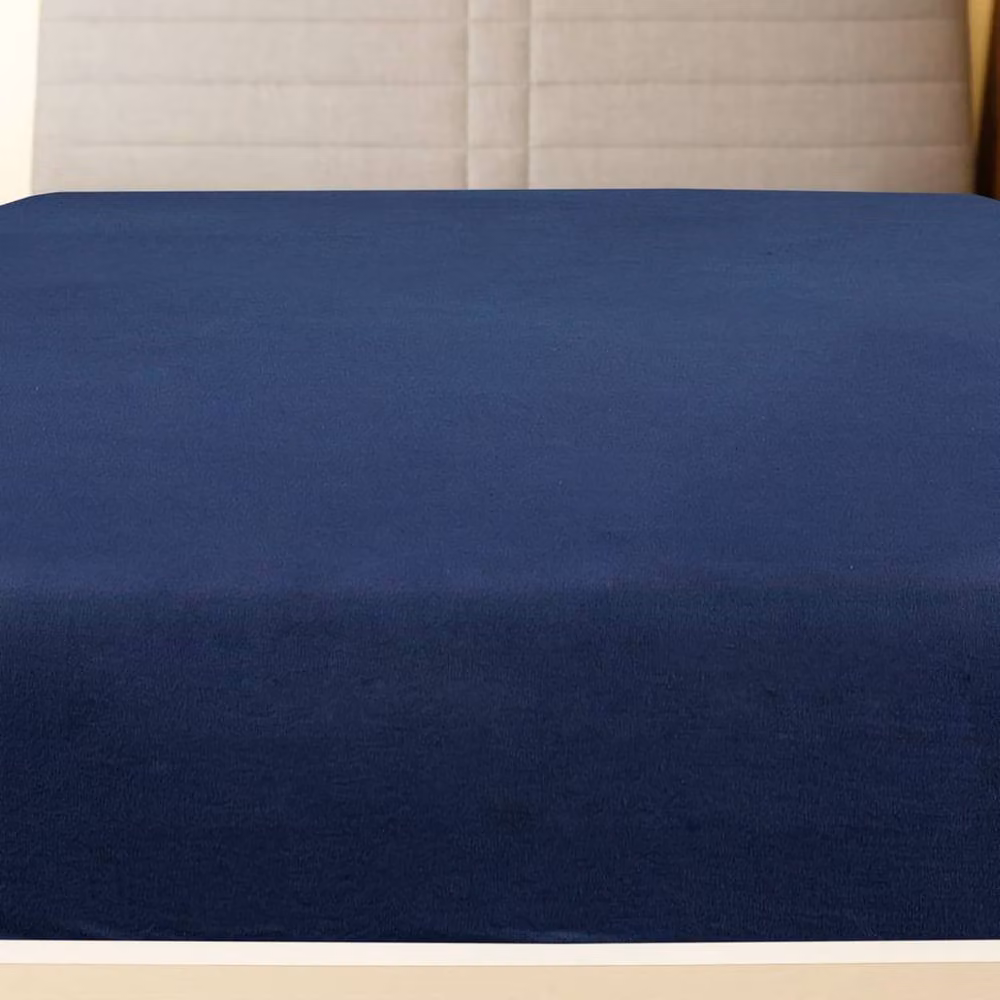 Berkfield Home Navy Blue Cotton Jersey Fitted Sheet W/D/H: 90 x 200 cm – 2