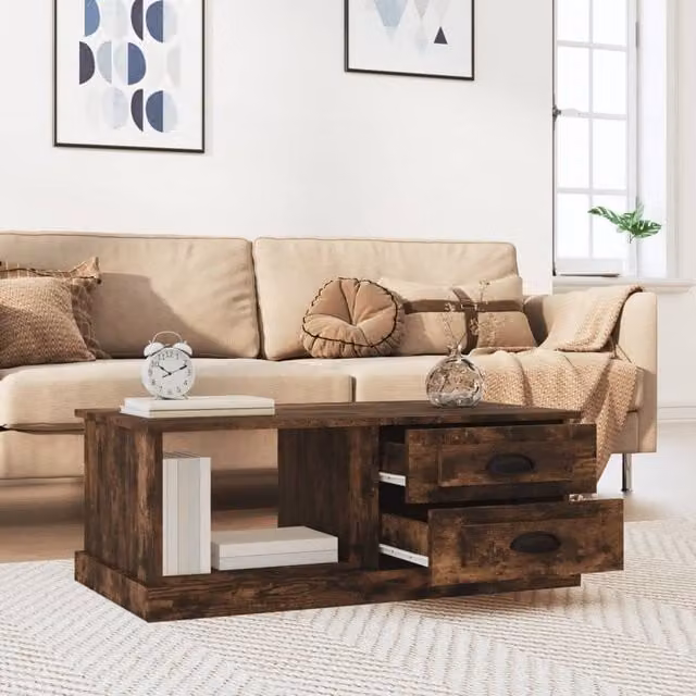 Berkfield Home Decorative Coffee Table in Smoked Oak Brown, W/D/H: 90 x 50 x 35 cm – 1