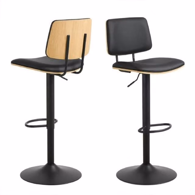 netfurniture Atlas Height Adjustable Swivel Bar Stool in Matt Black and Oak – 1