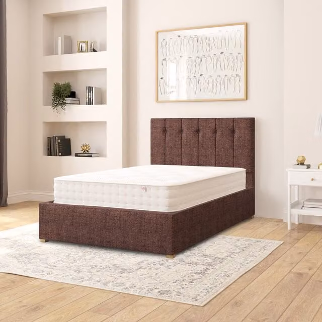 Aspire Hepburn Upholstered Ottoman Storage Bed in Brown Yorkshire Knit Fabric, W/D/H: 120 x 200 cm