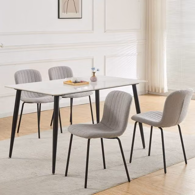MCC Direct Bella Luxe Set of 4 Modern Teddy Faux Fur Dining Chairs in Grey – 1