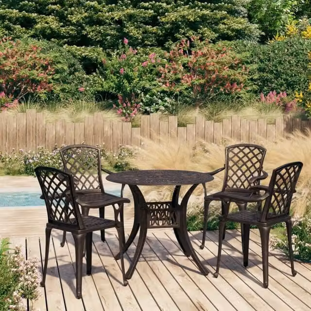Berkfield Home 5 Piece Cast Aluminium Bistro Set in Bronze and Brown