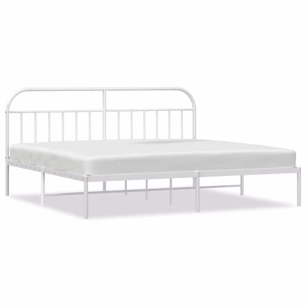 Berkfield Home Metal Bed Frame with Headboard in White, 200 x 200 cm – 2