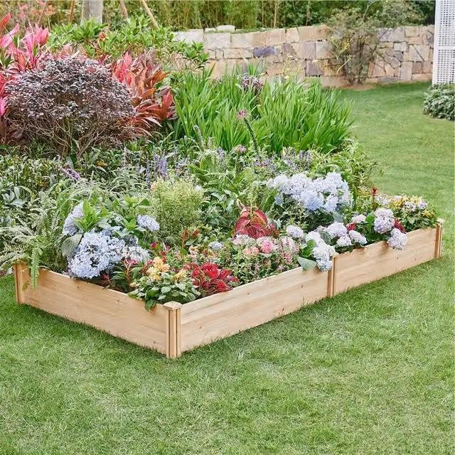 Yaheetech Divisible Wooden Raised Planter Box Garden Bed in Brown or Yellow, 124 cm