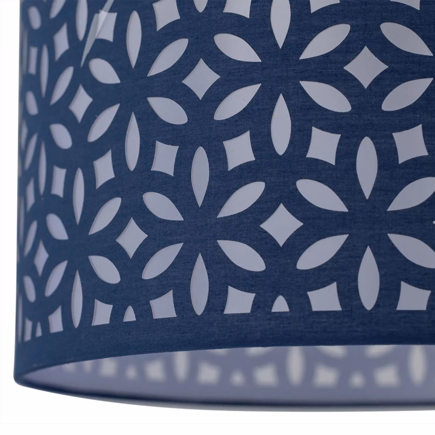 First Choice Lighting Chrome Tripod Table Lamp with Navy Blue Laser Cut Fabric Shade – 4