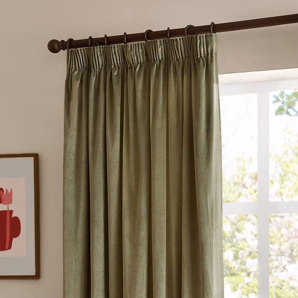 Furn Green Velvet 100% Blackout Pencil Pleat Curtain Pair, Thermal Insulating, Width: 229 cm, Drop: 229 cm – 3