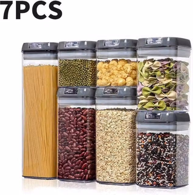 PAWNORA 7-Piece Grey Airtight and Leakproof Plastic Dry Food Storage Container Set
