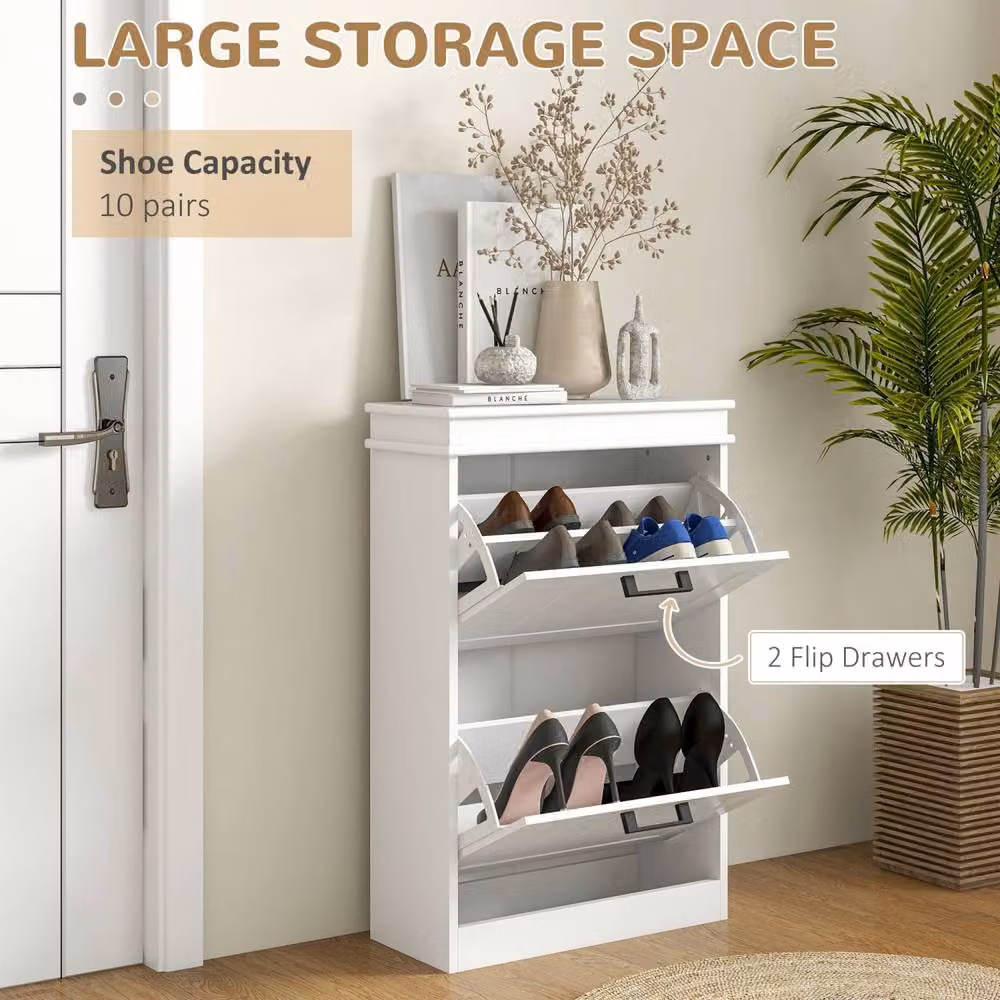 Wyld Haus Bana White Slim 2 Drawer Shoe Cabinet with Tilting Compartments, H 82.5 x W 54.0 x D 24.0 cm – 3