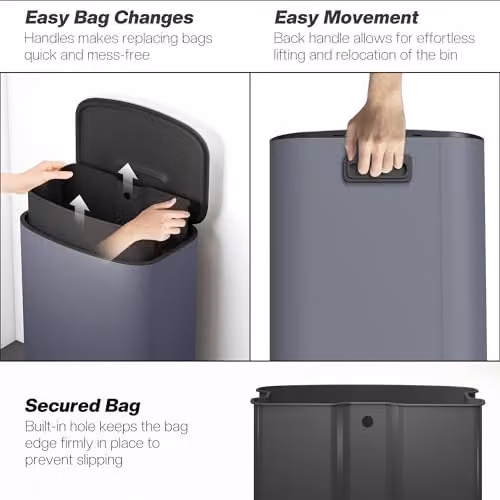 HOMCOM 50L Pedal Kitchen Bin with Soft-Close Lid and Fingerprint-Proof Finish in Grey and Silver – 5