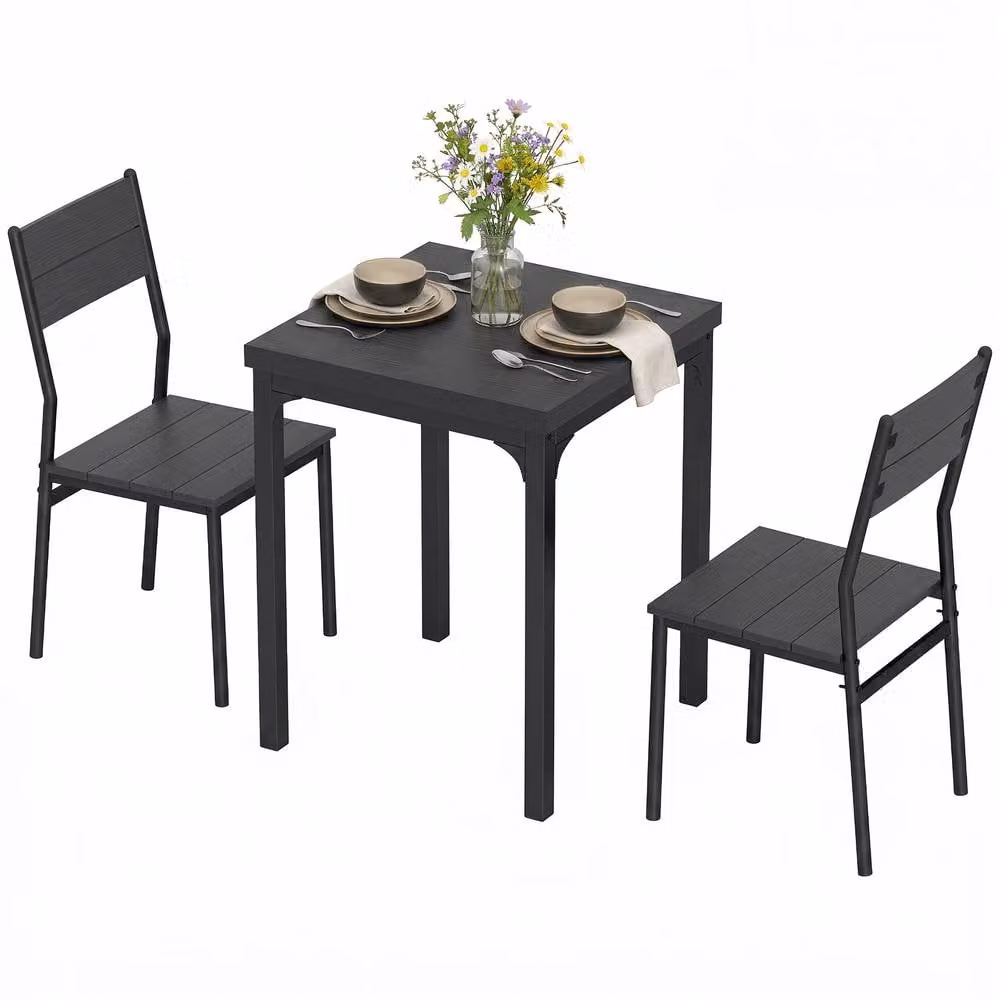 STILVORA Industrial Square Dining Table Set with 2 Chairs in Black – 5
