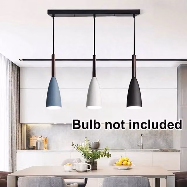 EONLION Modern 3-Head LED Pendant Light in Black and Wood with Height Adjustable Suspension – 1