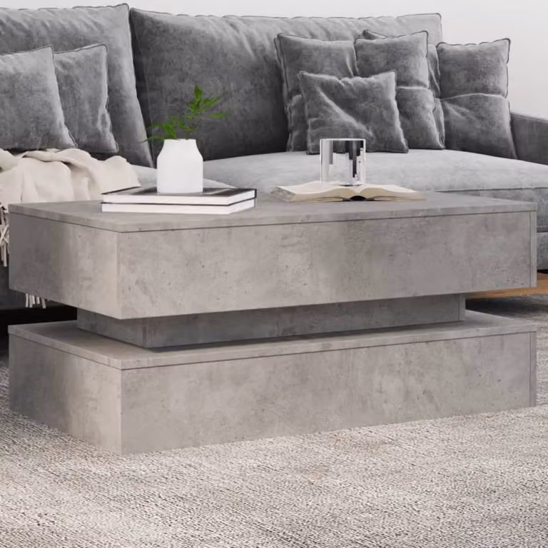 Berkfield Home Modern Coffee Table with LED Lights in Concrete Grey, W/D/H: 90 x 50 x 40 cm