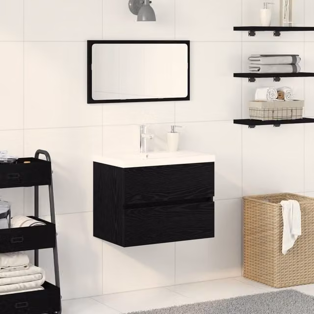 Berkfield Home Sink Cabinet with Built-in Basin in Black Oak Matt Engineered Wood