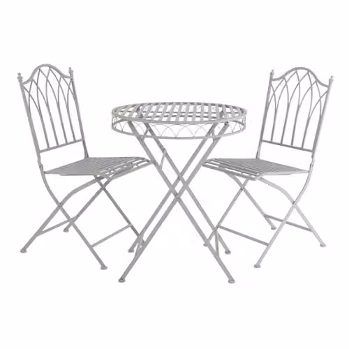 Charles Bentley Wrought Iron Metal Bistro Set with Rust Proof Finish in Grey – 2