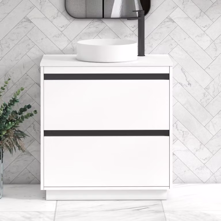Royal Bathrooms Orion 800mm Matt White Floor Standing Vanity Unit with 2 Drawers, Art Basin and Black Accent Trim