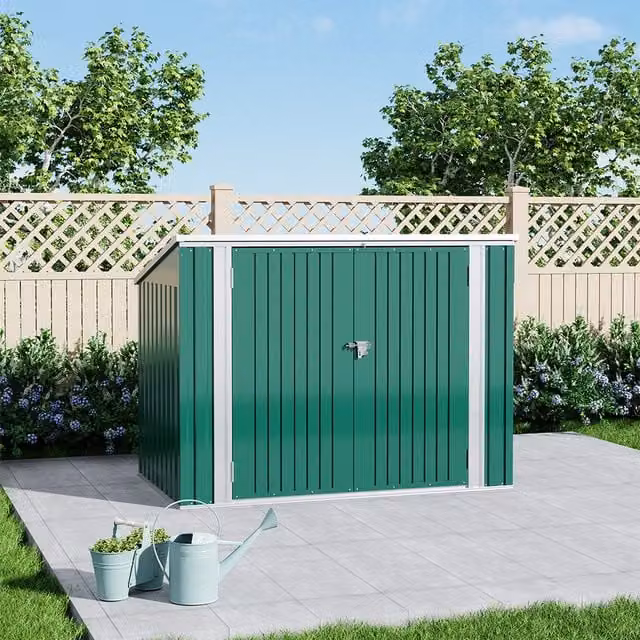 Lifeideas Metal Garden Storage Shed with Hinged Lid, Green