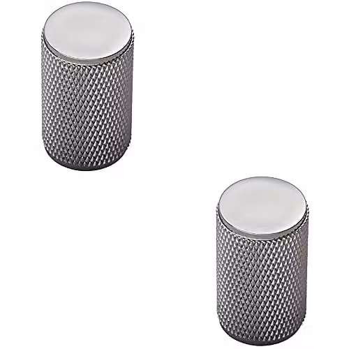 Loops 2 Pack Knurled Cylindrical Cupboard Door Knobs in Chrome