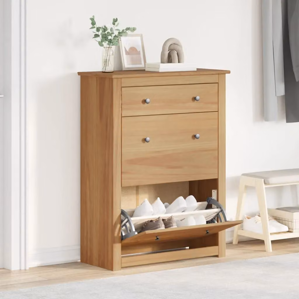 Berkfield Home Panama Shoe Cabinet in Brown Solid Wood Pine, W/D/H: 80 x 35 x 105 cm – 2