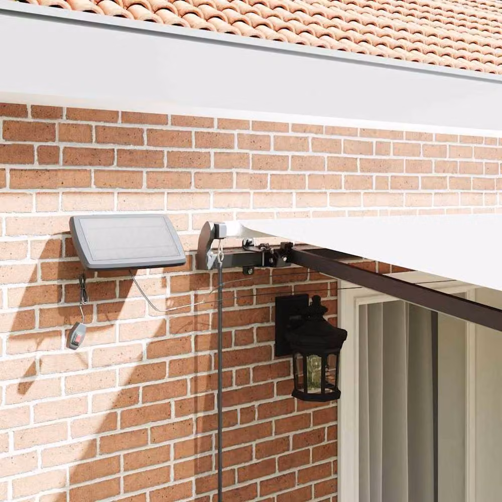 Berkfield Home Manual Retractable Folding Arm Awning with LED in White, W: 400 cm, D: 350 cm – 4