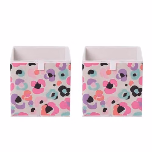 OHS Set of 2 Foldable Fabric Cube Storage Boxes in Multicolour