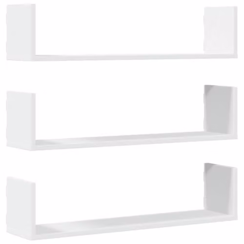 vidaXL Set of 3 White Wall-Mounted Shelves in MDF, W: 80 cm, D: 18 cm, H: 18 cm