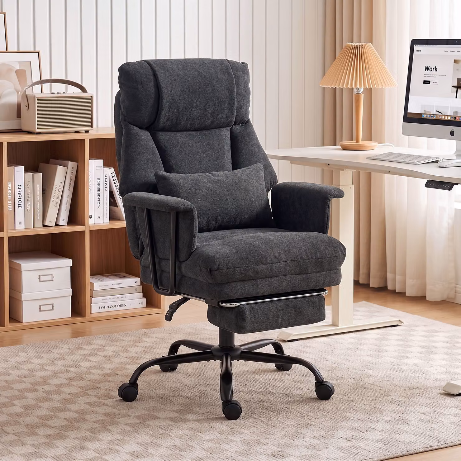 HOMCOM Black Fabric Task Chair with Lumbar Support and 360 Degree Swivel for Home Office – 2