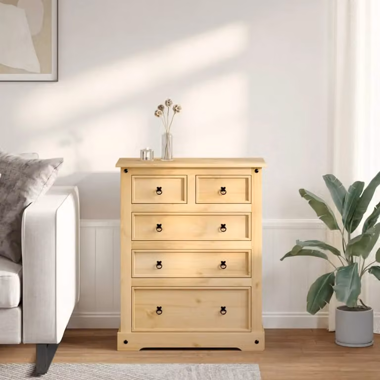 Berkfield Home Corona Chest of Drawers in Brown Solid Wood Pine, W/D/H: 92 x 48 x 114 cm