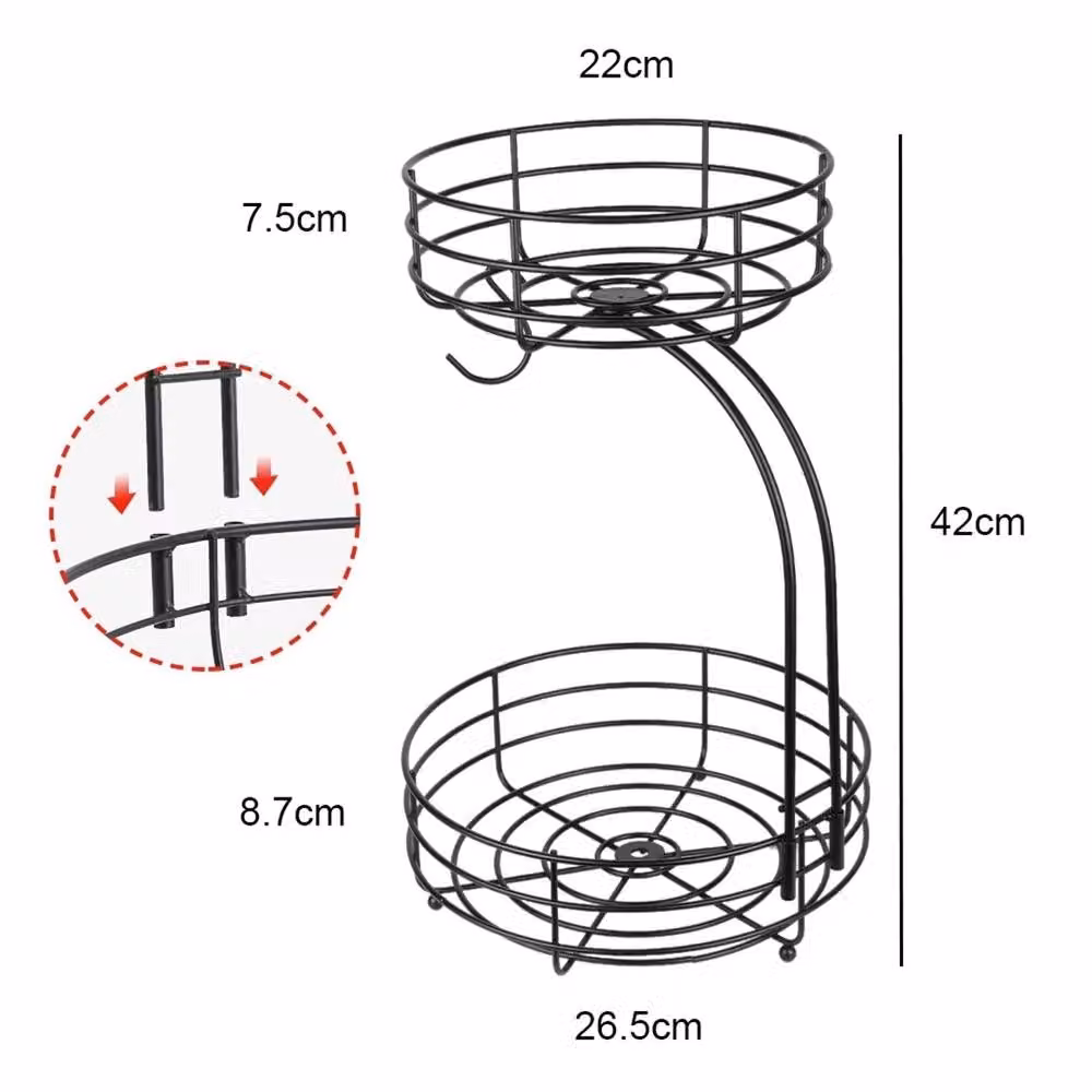Nordara 2 Tier Metal Fruit Basket with Banana Holder in Black – 2
