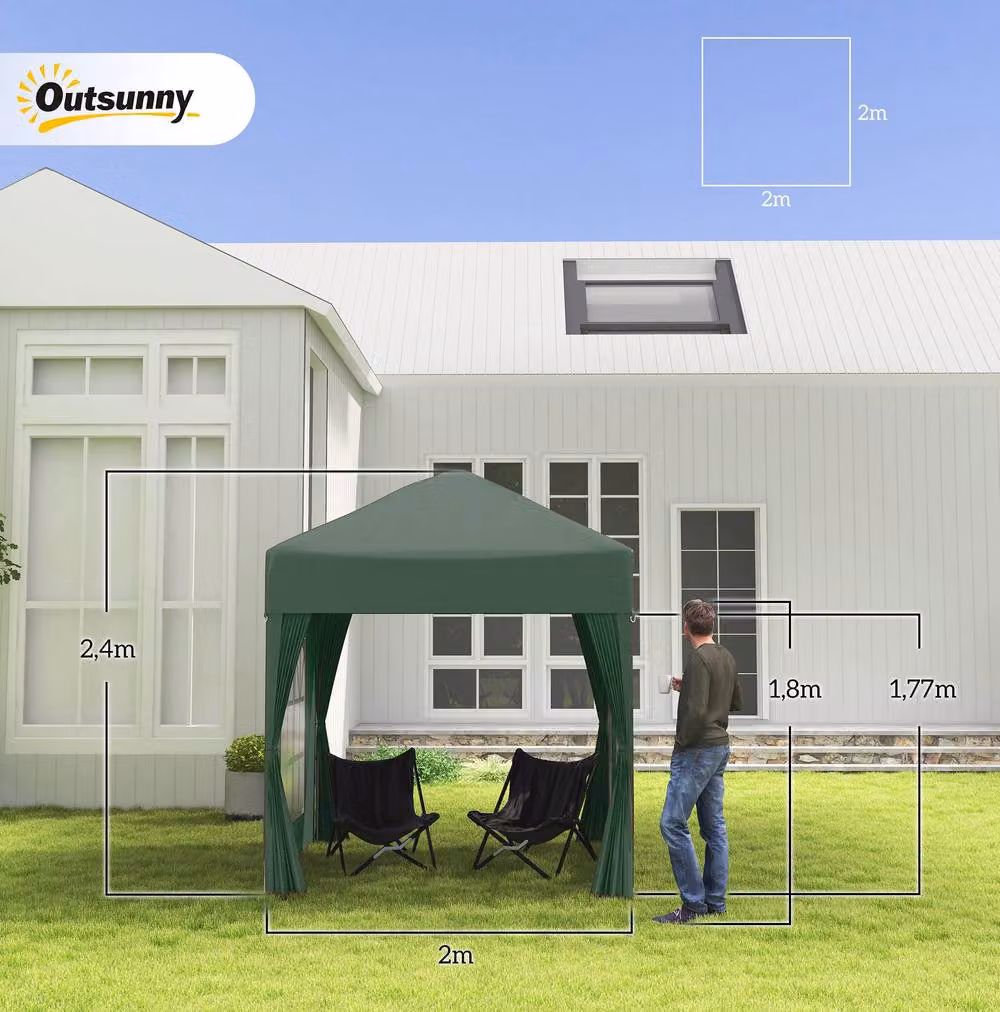 STILVORA Pop-Up Gazebo with Removable Walls and Windows in Green, W/D/H: 2 x 2 x 2.4 m – 3